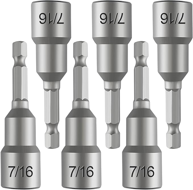 6-Pc 7/16" Magnetic Nut Driver Bits ??65mm (2.5") Impact Ready Bits, Cr-V Steel, 1/4" Hex Shank for Impact Drivers & Drills ??Heavy Duty Magnetic Nut Setters for Sockets, Fasteners & DIY Projects