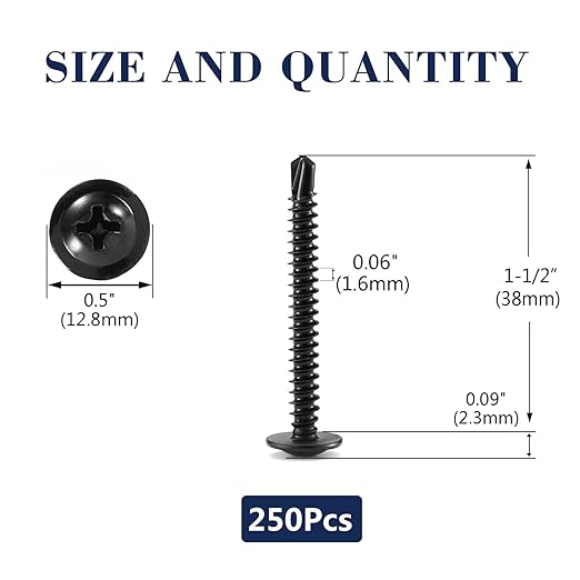 #10 x 1-1/2" Sheet Metal Screws 250PCS 410 Stainless Steel Truss Head Fast Self Tapping Screws Black Oxide by SG TZH