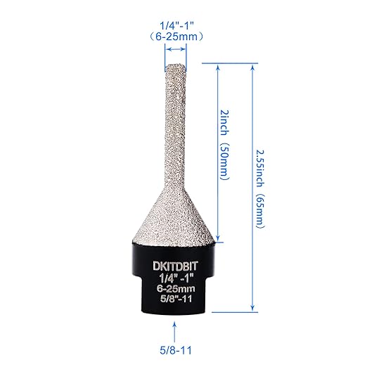 Tile Milling Chamfer Bit 1/4" - 1", Diamond Finger Sander Countersink Drill Bit, to Enlarge Bevel Edges & Holes in Porcelain Ceramic Granite Tiles, fit 5/8-11 Thread Angle Grinders, 6-25mm