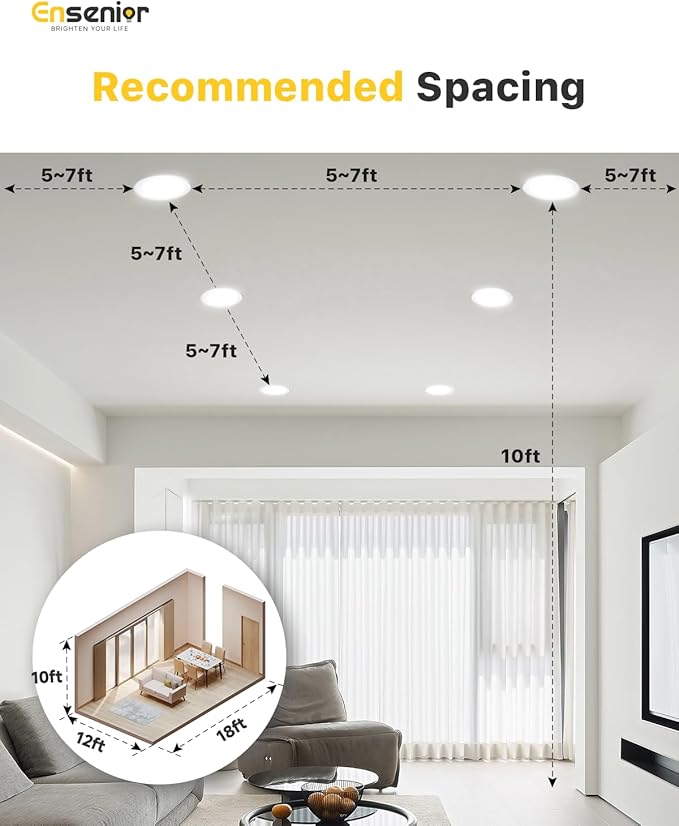 Ensenior 36 Pack 6 Inch LED Recessed Light, Dimmable, 2700K-5000K 5CCT, 1200LM High Brightness, 12W 120V, Damp Rated, Ultra-Thin Canless Wafer Ceiling Light - ETL & FCC & IC