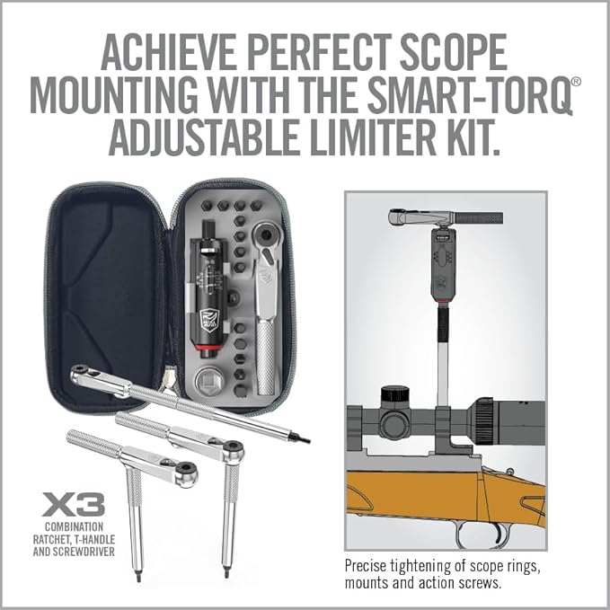 Real Avid Smart-Torq & X3 Driver Kit - Adjustable Limiter 15-65 In-Lbs, 3-in-1 X3 Driver Ratchet, T-Handle, Screwdriver, 12 Bits in a Compact Case