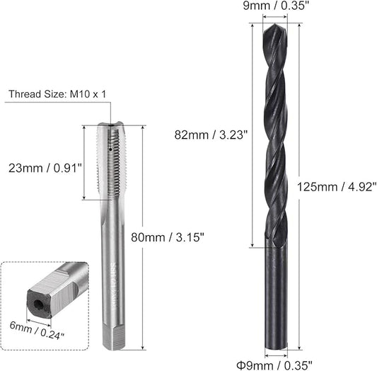 uxcell Metric Tap and Drill Bit Set, M10 x 1 Thread Tap & 9mm Black Oxide Twist Drill Bit, Straight Flute Tap Tapping Threading Repair Tool Kit