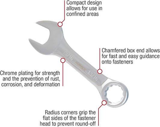 Sunex Tools 9930 SAE Stubby Combination Wrench Set, 3/8-Inch - 15/15-Inch, 11-Piece