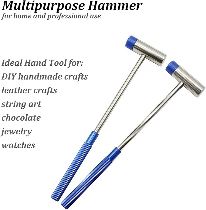 Dual Head Small Hammer for Small Projects, Plastic Head and Metal Head, Jewelry Mallet, Mini Mallet for Watch, Tuning, Woodworking, Handcraft, Leather, Instruments, 2 Pcs