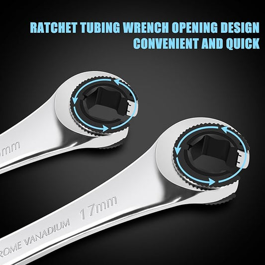 LOSCHEN 12pcs/set 8-19mm Metric Ratcheting Wrench Combination Wrench Set with 72 Teeth, Chrome Vanadium Steel Tubing Ratchet Spanner(US and European Patents)