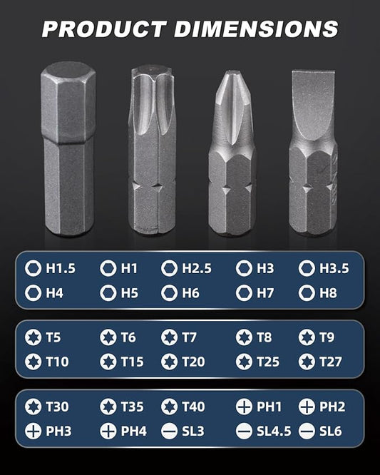 ROTATION 31 Piece Screwdriver Bit Set| Chrome Vanadium Steel | Screwdriver Bit Set Phillips, Tamperproof Torx Bits, & Flat | 1/4 inch Magnetic Bit Driver