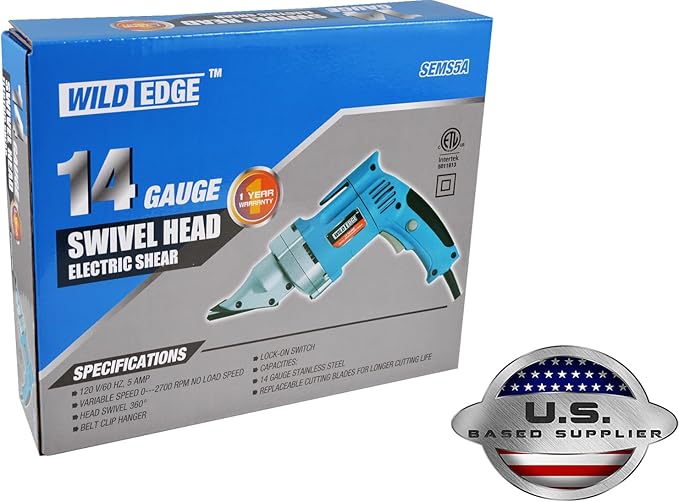 Electric Metal Shear, 14 Gauge 5.0 Amp Variable Speed Swivel Head Heavy Duty Sheet Metal Cutter