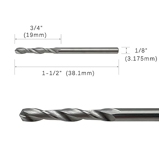 LU&MN 1/8" Solid Carbide Jobber Drill Bits with Straight Shank and 118째 Point Angle, Made from Tungsten Carbide Material,12-Pieces