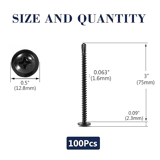 #10 x 3 Sheet Metal Screws 100PCS 410 Stainless Steel Truss Head Fast Self Tapping Screws Black Oxide by SG TZH