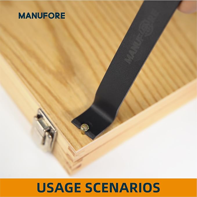 MANUFORE 4pcs Pry Bar Nail Puller Set, 12??Flat Pry Bar, 7.5??Flat Pry Bar, 12??Crow Bar with Hammer, 9??Chisel (Orange)