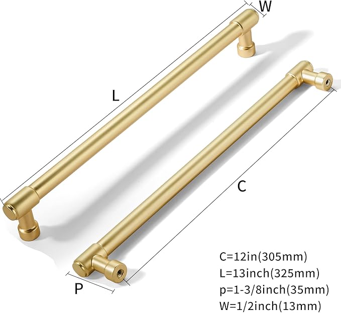 khtumeware 5 Pack 12 Inch(305mm) Vintage Brushed Satin Gold Cabinet Pulls Kitchen, Matte Gold Hardware for Cupboard Drawer Handles Dresser Pulls