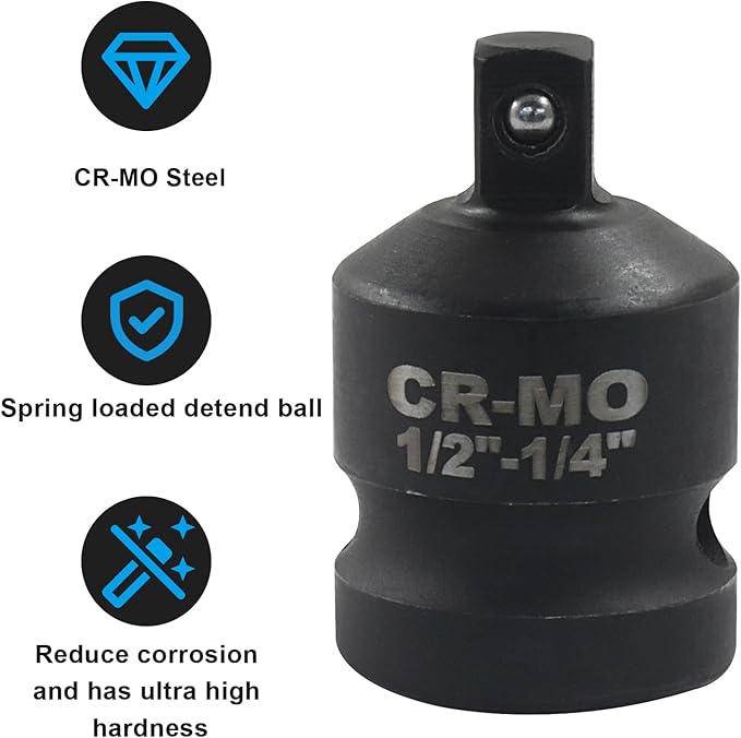 1/2" Female to 1/4" Male Impact Socket Adapter, Black Wrench Socket Adapter For Impact Driver