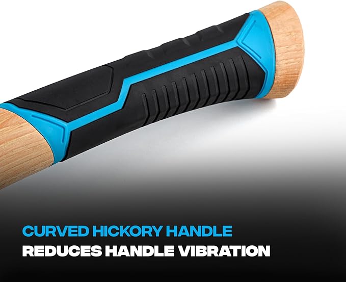 OX Tools Pro 22oz Curved Hickory Handle Hammer with TPR Grip and Steel Shaft Hickory Framer - Magnetic Nail Starter Curved Axe Handle Milled Face Straight Claw Hammer OX-P088422
