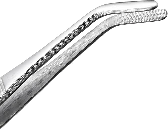 uxcell Stainless Steel Tweezers with Curved Serrated Tip, 6.3-Inch Length