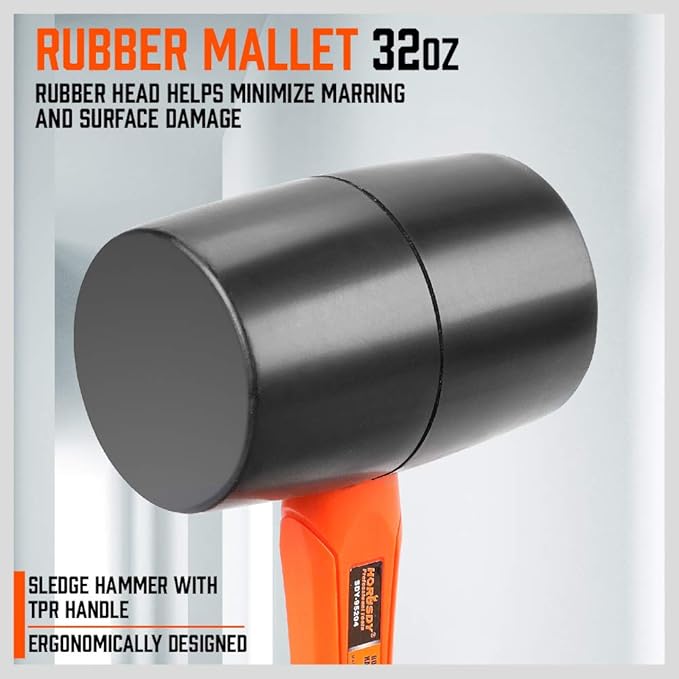 HORUSDY 5-Piece Hammer Set, 16oz and 32oz Ball Pein Hammers, 32oz Rubber Mallet, 3lb Sledge, 3lb Cross Peen Hammer