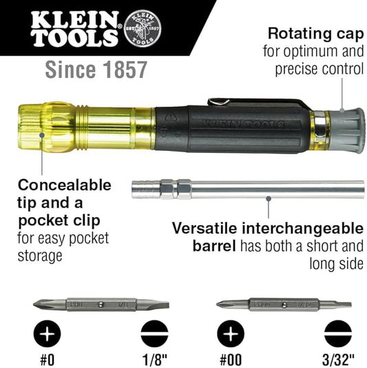 Klein Tools 80037 Screwdriver Tool Set, Multi-Bit Pocket Precision Screwdriver and Adjustable Length Stubby, 2-Piece