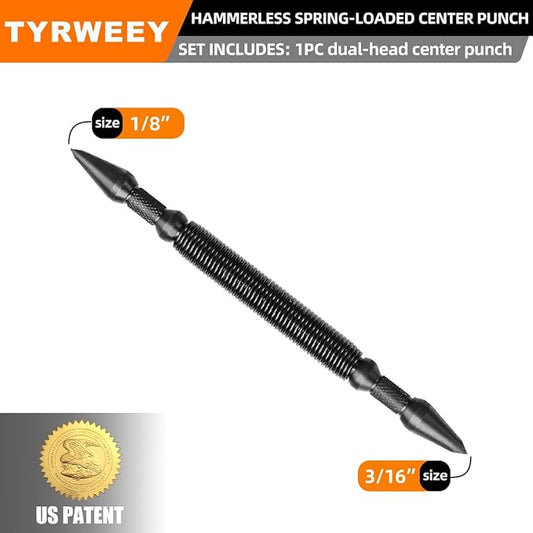 1-Piece Nail Setter Dual Head Center Punch, Spring Loaded Center Hole Punch, Hand Tool for Metal or Wood, Nail Tool Features 1/8-in, 3/16-in