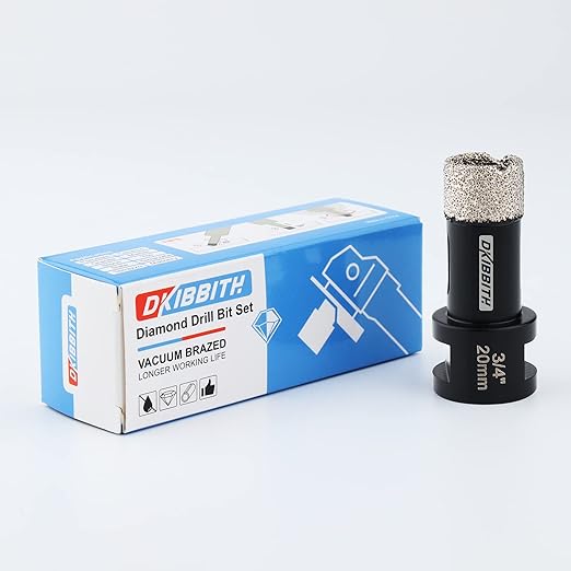 DKIBBITH Dry Diamond Core Drill Bits 3/4 Inch Tile 20mm Vacuum Brazed Angle Grinder Hole Saw for Porcelain Ceramic Granite Brick Concrete with 5/8-11 Thread to 3/8'' Hex Shank Adapter, Black