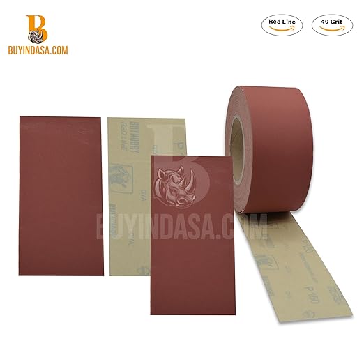 Indasa 2.75" PSA Sandpaper Roll - 27 Rhynostick 40-Grit Yard Long Continuous Roll, Self-Adhesive Stickyback Sand Paper for Woodworking, Automotive, Metal (Aluminum Oxide)