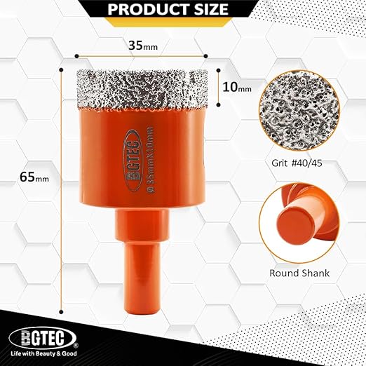 Dry Diamond Drill Bit - BGTEC 2pcs 1-3/8" 35mm Hole Saw for Granite,Marble,Masonry, Concrete, Tile/Ceramic, Glass, Hard Plastic,Vacuum Brazed Diamond Core Drill Bit Kit