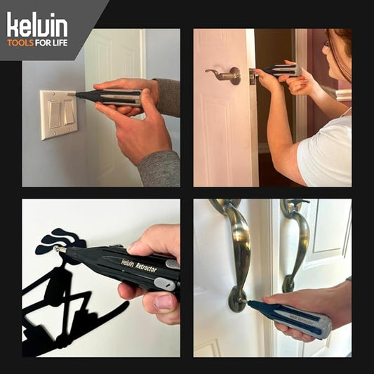 Kelvin Tools Retractor - Retractable All-In-One Screwdriver Quick Change Phillips Head and Flat Head, Upgraded Retract-A-Bit Screwdriver, Durable & Lightweight - MADE in NORTH AMERICA
