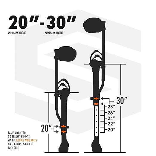 SurPro Double-Sided Drywall Stilts, Aluminum Base, 20??- 30??Height, QuadLock Contractor-Grade Stilts (S2-A-2030) for Drywallers, Painters, Ceiling Work, Stilts Drywall