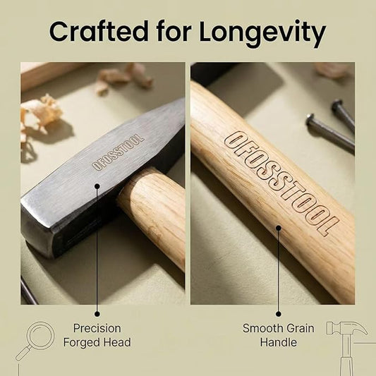 Engineers Hammer with Wood Handle and Alloy Steel Head, 11 OZ Mini Cross Peen Hammer for Woodworking & DIY