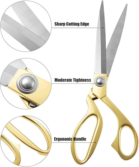 Professional Heavy Duty Sharp Tailor Scissors 10.5" Gold Stainless Steel Dressmaker Shears Multipurpose Sewing Dressmaking Fabric Scissors