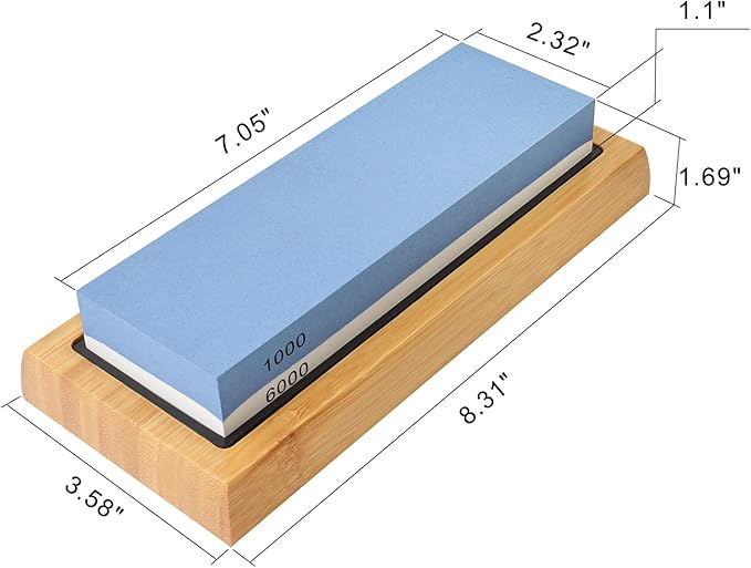 Gunpla Knife Sharpening Stone 1000/6000 Grit Whetstone with Non-Slip Rubber Bamboo Base and Angle Guide for Kitchen, Hunting and Pocket Knives