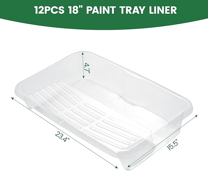 VOOMEY 12-Pack Paint Tray Liners 18 Inch, Disposable Paint Roller Tray Liners for 18??Paint Trays, Deep-Well Paint Pan Liners, Easy Clean & Quick Color Change(Compatible with 18 Inch Paint Trays Only)