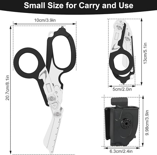 Heavy Duty 6-in-1 Emergency Trauma Shears with Carbide Glass Breaker & Ring Cutter Foldable Stainless Steel Multi-Purpose Scissors for First Responders, Hospital, Home, Camping, Travel Rescue (Black)