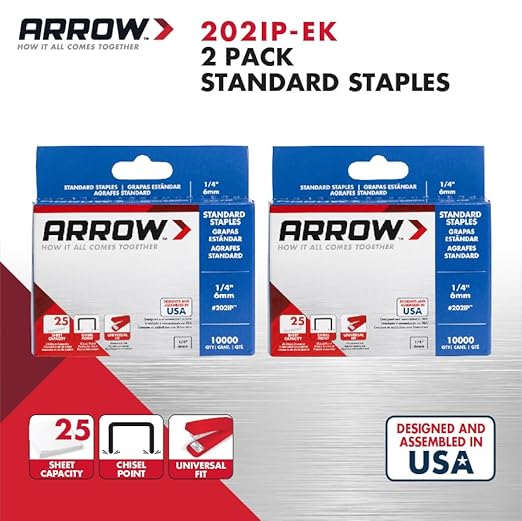 Arrow 202IP-EK 1/4-Inch Length, Galvanized Steel Staples for Desktop Staplers only. Multipack Office Supplies; Business, Classroom Supplies, Home Office, and Craft Use, 2-Pack, 10000 Per Pack