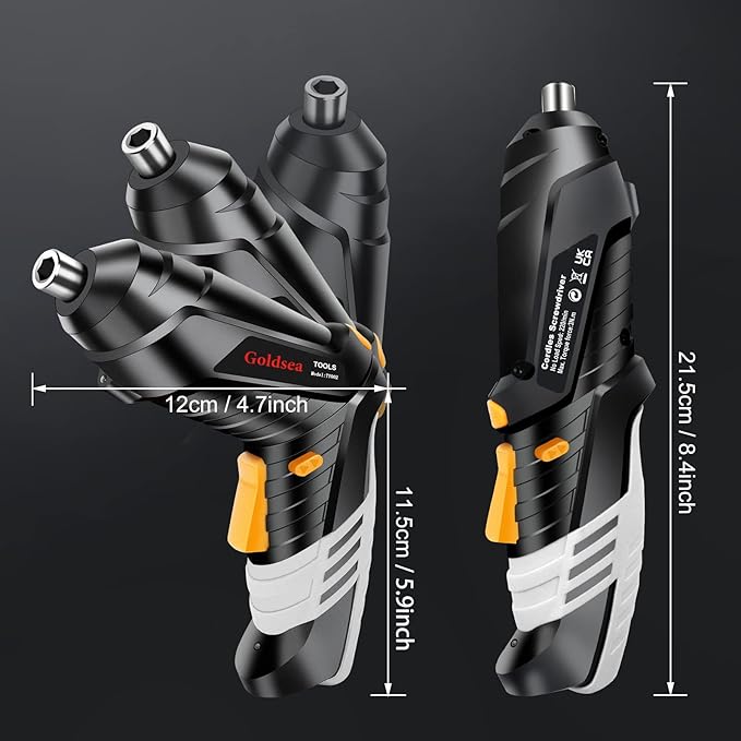 Electric Screwdriver Goldsea 4.2V Cordless Screwdriver 3.5N.m 1500mAh Type-C Charging 10pcs Screwdriver Bits 1/4??Hex Chuck 90째/180째 deformation handle Forward and reverse adjustment LED Light
