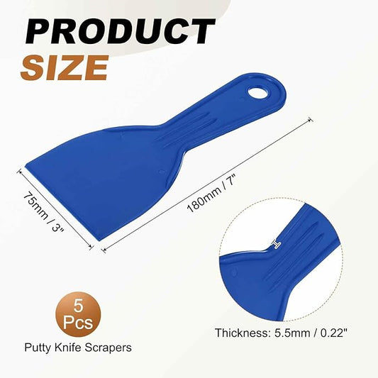 HARFINGTON 5pcs Putty Knife Scraper 3" Width Flexible Plastic Putty Knife Paint Scraper Tool for Taping Drywall Spreading Painting Wall Scratching Blue