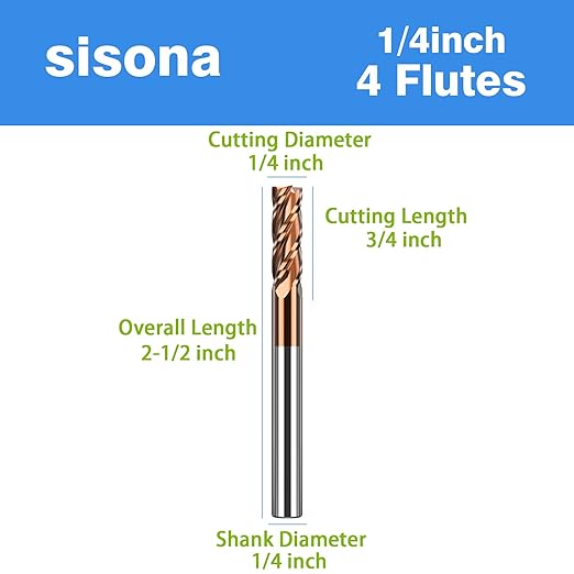 1/4" Square Nose Carbide End Mill Bits - 4 Flutes竊?/4" Diamter竊?-1/2'' Overall Length - Sharpness竊똃urable竊똕mooth Cutting