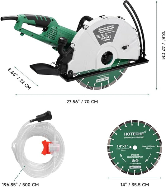Hoteche 14-Inch Electirc Concrete Saw - 2600W Multifunctional Cut-off Saw with Diamond Cutting Blade for Masonry, Mentalworking and Woodworking