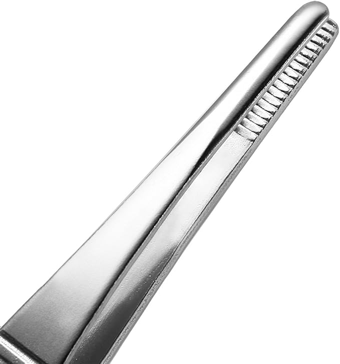 uxcell 4 Pcs 5-Inch Stainless Steel Straight Blunt Tweezers with Serrated Tip