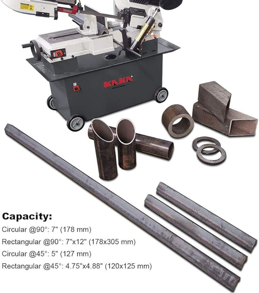 KAKA INDUSTRIAL Metal Band Saw,7 Inch x12 Inch (178mm X 305mm)1.5HP Dual Voltage 115V/230V, 4-Speed, Hydraulic Feed, Metal Horizontal Band Saw for Steel Pipe Structural Aluminum Cutting BS-712N