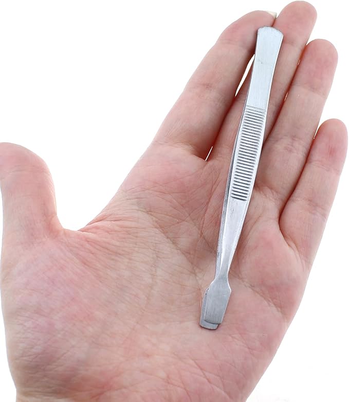 Maxmoral 3PCS 10.5cm Silver Stainless Steel Stamp Pliers Sanding Tweezer Eyebrow Clip Flat Wide Tip Precision Philatelic Tweezer for Stamp Documents Photo Processing