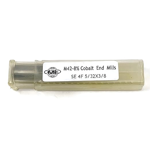 CME 5 pcs M42 Cobalt End Mills, Square Nose, Bright (Uncoated) Finish, 5/32" Mill Diameter, 5/8" Length of Cut, 2 3/8" Overall Length, 4 Flute, Center Cutting
