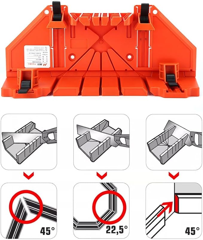 Woodworking Miter Saw Box, Precision Hand Clamping Mitre Cutter Case Set 22.5째 45째 90째 0째 Angles Cut Slot Types Storage Manual Double Sided Teeth Woodworker Craftsman Carver Carpenter Accurate Cutting