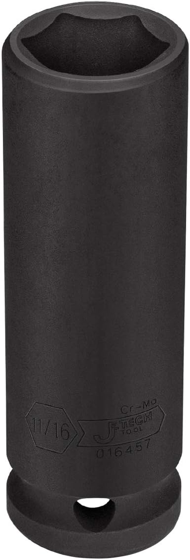 Jetech 1/2 Inch Drive 11/16 Inch Deep Impact Socket, Made with Heat-Treated Chrome Molybdenum Alloy Steel, 6-Point Design, SAE