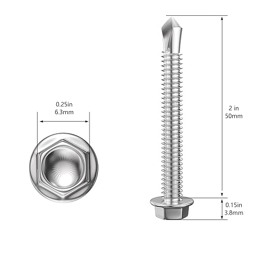 (150Pcs) #8×2" Hex Washer Head Self Drilling Screws, 410 Stainless Steel Metal SheetScrews,TEK Screws, Sheet Metal Self Tapping Screws