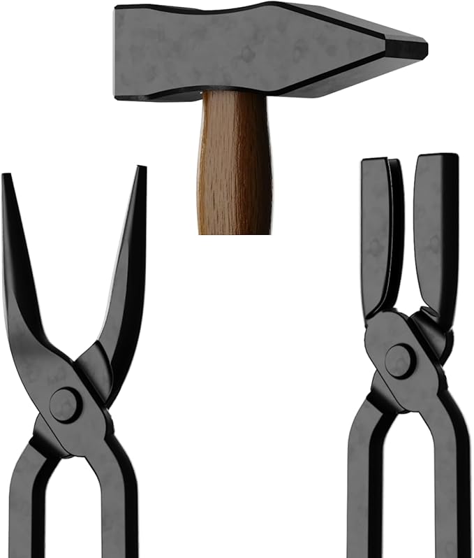 6PCS Blacksmith Tools with Blacksmith Tongs and Blacksmith Hammer,V-Bit, V-Bit Bolt, V-Bit,Scrollings,Square Jaw, and Bladeand Assembled Blacksmithing Tongs for Forging Tools and Equipment