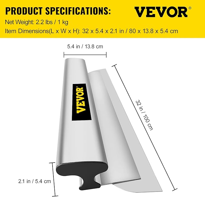 VEVOR Skimming Blade,32 inch Smoothing Knife, European Stainless Steel Construction Knife, Aluminum Blade Profile Smoothing Knockdown Spatula for Gyprock/Drywall/Wall-Board