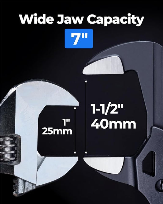 toolant 7-INCH Plier Wrench, CR-V Construction Adjustable Wrench With Pouch, Black Finish Smooth Jaw Pliers, Parallel Jaws with Comfortable Grips, Suitable for All Types of Nuts, Water Pipes, etc