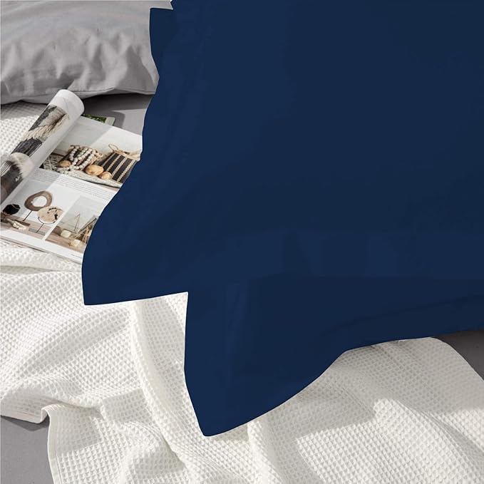 2Pcs Pillowcase 800 Thread Count 100% Egyptian Cotton Pillows for Sleeping, Soft & Silky Sateen Weave Bed Pillow Cover Long-Staple Standard Pillowcase Set of 2 Size (20"x40") - Navy Blue Solid