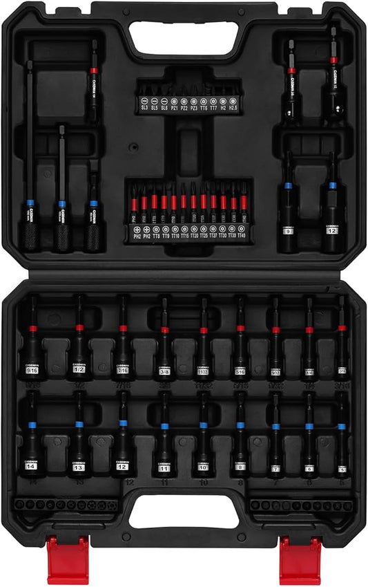 CASOMAN 68-Piece Magnetic Nut Driver Set for Impact Drill, Metric & SAE, Includes Screwdriver Bits, Quick-release Bit Extension Holder, Socket Adapters & Wing Nut Driver