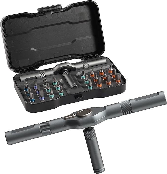 ATuMan 24 in 1 Ratchet Screwdriver Set with Detachable Handle, S2 Alloy Steel Precision Bits, Magnetic Ratcheting Screwdriver with Case for Bicycle, Computer, Electronics Repair, Ideal for Home, DIY
