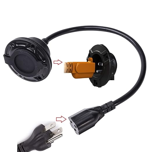 RV Shore Power Inlet Charger Plug 15 Amp AC Port Plug 125 Volt Power Inlet Socket and Waterproof RV Electrical Outlet Receptacle Box Integrated Outdoor Extension Cord for Trailer Plug.